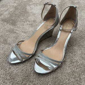 Jewel Badgley Mischka Silver Strappy Heels
